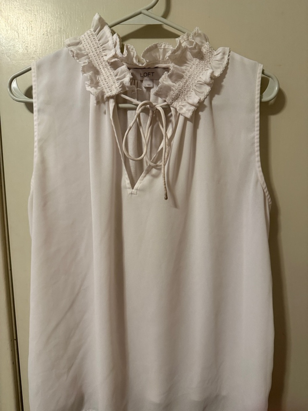 LOFT Ivory Ruffle Tie-Front Sleeveless Top